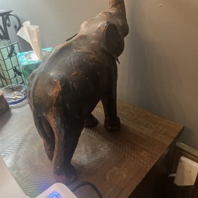 LEATHER MACHE ELEPHANT - Hand Crafted in India - 14" h x 14" l w - - Thumbnail 5