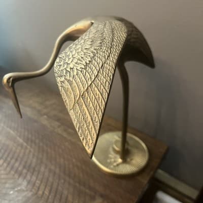 Brass Crane Bird Figurine Vintage Mid Century Heron Egret Statue - Thumbnail 2
