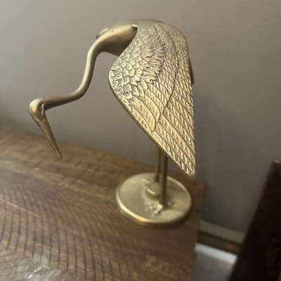 Brass Crane Bird Figurine Vintage Mid Century Heron Egret Statue - Image 1