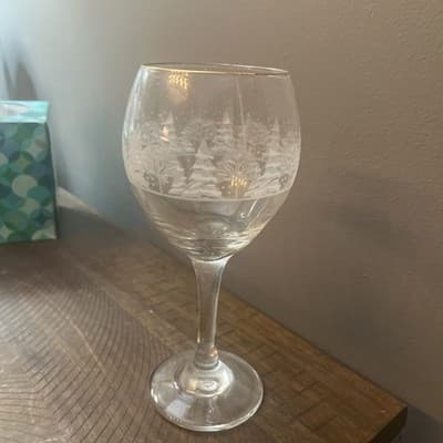 Vintage Gold Trim Libbey Glass Frosted Winter Wine Goblet - Image 1