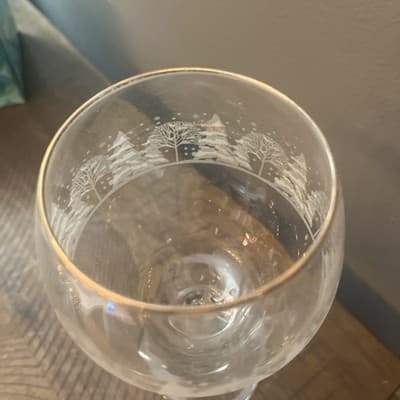 Vintage Gold Trim Libbey Glass Frosted Winter Wine Goblet - Thumbnail 2