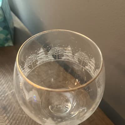 Vintage Gold Trim Libbey Glass Frosted Winter Wine Goblet - Thumbnail 5