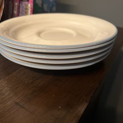 Corelle Symphony Ivory Cream With Blue Rim Saucers Set of 5 Vintage 6 1/4” D - Thumbnail 4