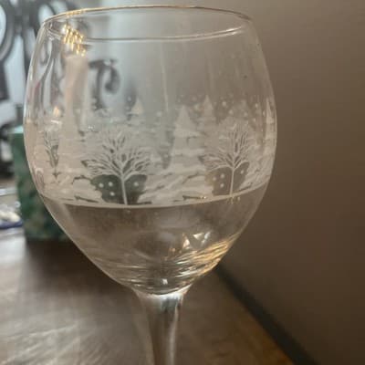 Vintage Gold Trim Libbey Glass Frosted Winter Wine Goblet - Thumbnail 4