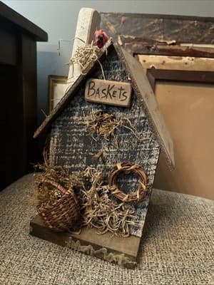Detailed Handmade Birdhouse With Woven Baskets And A Cardinal On Top - Thumbnail 2
