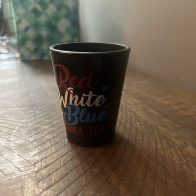 Red White And Blue And Vodka Too-black Shot Glass - Image 1