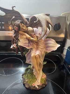 14” Fantasy Fairy sitting on the Daylily Flower figurine statues - Image 1