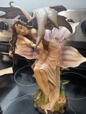 14” Fantasy Fairy sitting on the Daylily Flower figurine statues - Thumbnail 2