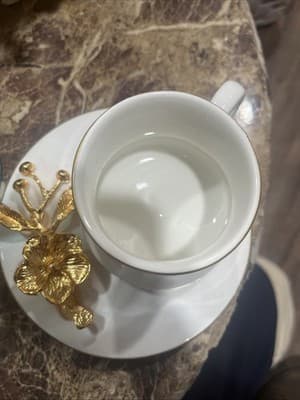 New Vintage Set Teacup and Saucer Raised Gold 3D Floral On Saucer White Handle - Thumbnail 3