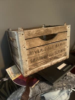 Rare Vintage River Dale Dairy Crate wood box metal Brock Hall Dairy 1960s *READ - Image 1