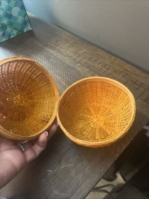 Vintage Pumpkin Wicker Woven Basket With Lid Wooden Stem 5" Tall - Thumbnail 5