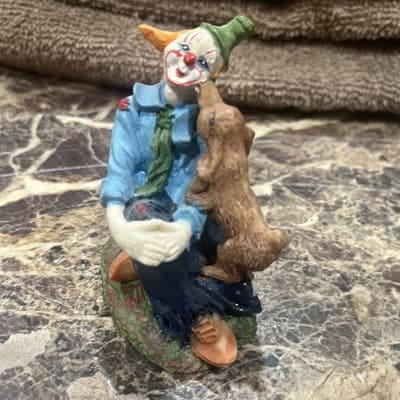 Small Clown With Dog Figurine