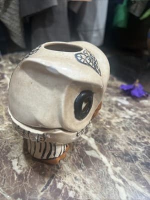 Unique Ceramic OWL Figurine Candle Holder 4" x 3" and 3.7" tall - Thumbnail 2