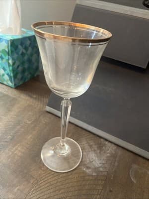 Wheaton TS101 Full Lead Crystal Wine Glass 8” Tall With Gold Ring Around Rim - Image 1