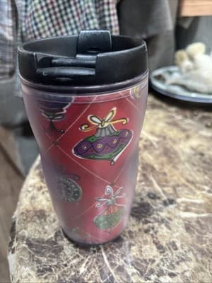 Starbucks Barista Travel Mug Red Ornaments Holiday Christmas 2001 8 Oz - Thumbnail 3