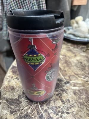 Starbucks Barista Travel Mug Red Ornaments Holiday Christmas 2001 8 Oz - Thumbnail 2