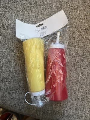 Ketchup Mustard Plastic Squeeze Bottle Dispenser Condiment Yellow & Red - Thumbnail 2