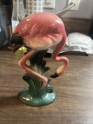 Pink Flamingo Vintage Mid Century Style Head Down Ceramic Figurine 🦩 - Image 1
