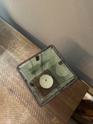 Wrought Iron and Frosted Glass Panels Tealight Candle Holder-Grape & Vine-EUC - Thumbnail 4