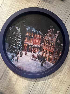 Decorative Tray with Winter Scene 12" Round - Image 1