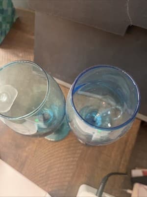 Set of 2 Teal Blue 12 oz Stemmed Wine Glasses Water Goblets - Thumbnail 3