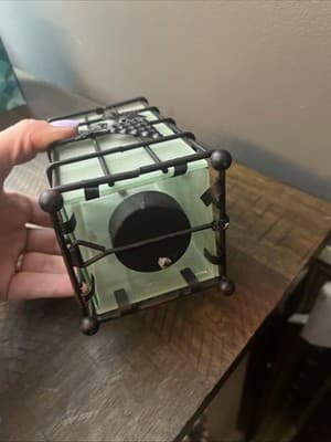 Wrought Iron and Frosted Glass Panels Tealight Candle Holder-Grape & Vine-EUC - Thumbnail 5