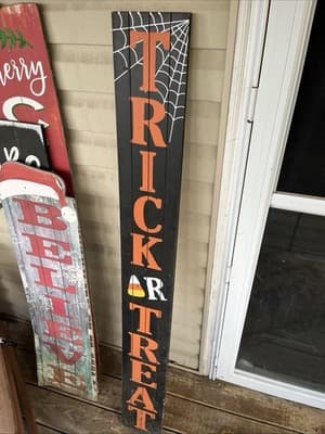 Rustic Wood Porch Sign Trick or Treat Large Primitive 60” Tall Halloween Sign - Image 1