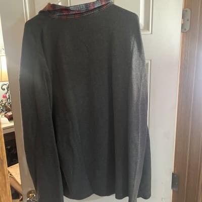 Vintage Eddie Bauer Mens button collar XXL Long sleeve Gray And Red Collar - Thumbnail 3