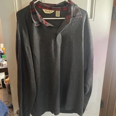 Vintage Eddie Bauer Mens button collar XXL Long sleeve Gray And Red Collar - Image 1