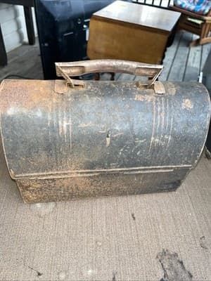 Vintage Black Metal Lunchbox Toolbox Rustic Industrial Patina - Thumbnail 3