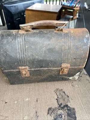 Vintage Black Metal Lunchbox Toolbox Rustic Industrial Patina - Image 1