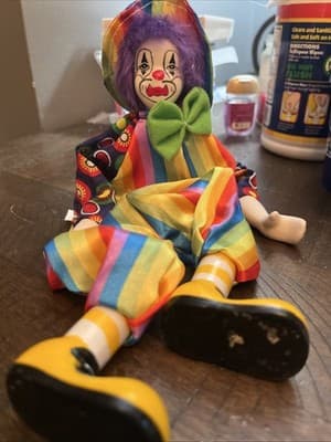 Vintage Ganz Clown, Posable, Porcelain hands/feet, 13 inches, - Image 1