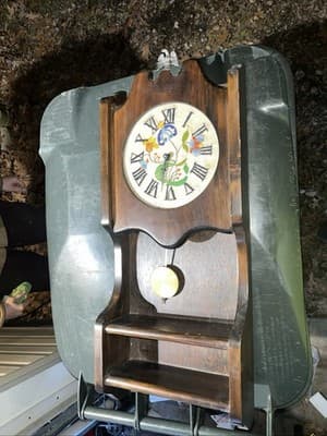 Embroidered Grandfather Clock With Shelving Unit And American Eagle Topper Vinta