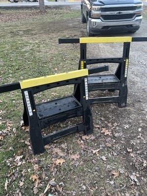 Stanley Sawhorse Adjustable Folding Plastic Set 1000 lb Heavy Duty Work 2-Pack - Image 1