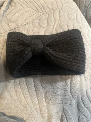Black Ear Warmer Knit With Front Tie For Convenience Stylish One Size Fits All - Image 1