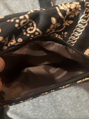 Vintage women’s Crossbody Purse Black With Cream Elephants And Two Front Zippers - Thumbnail 5