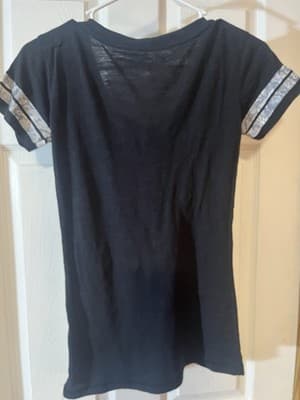 Live Love Dream Women’s Small Black V Neck 87 T Shirt With Stripes On Sleeves - Thumbnail 5