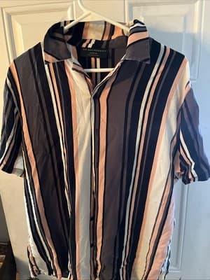 No Boundaries Mens L Skater Grunge Punk Short Sleeve Striped Button Down Shirt