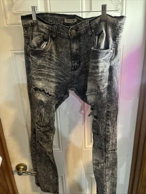 Dash Denim Men’s 34x32 Cotton Spandex Blend Dark With Holes And Horizontal Sewn