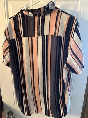 No Boundaries Mens L Skater Grunge Punk Short Sleeve Striped Button Down Shirt - Thumbnail 3