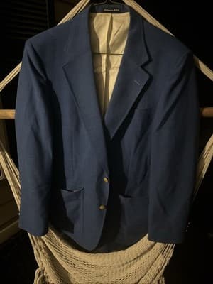 Stafford Classic Fit Navy Blue Plaid Suit Jacket 46 Long Stretch Wool Blend - Image 1