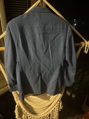 Stafford Classic Fit Navy Blue Plaid Suit Jacket 46 Long Stretch Wool Blend - Thumbnail 3