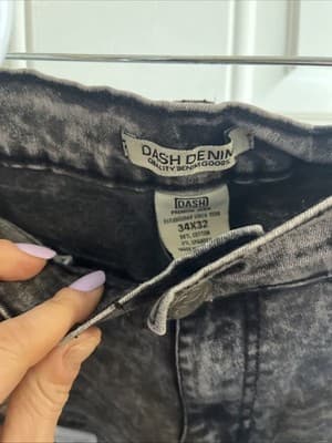 Dash Denim Men’s 34x32 Cotton Spandex Blend Dark With Holes And Horizontal Sewn - Thumbnail 3