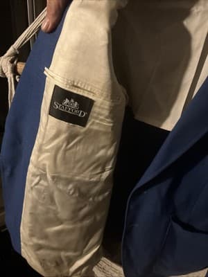 Stafford Classic Fit Navy Blue Plaid Suit Jacket 46 Long Stretch Wool Blend - Thumbnail 2