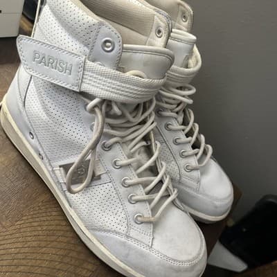Parish Nation Size 9.5 White High Tops Laces And Top Strap