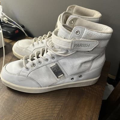 Parish Nation Size 9.5 White High Tops Laces And Top Strap - Thumbnail 5