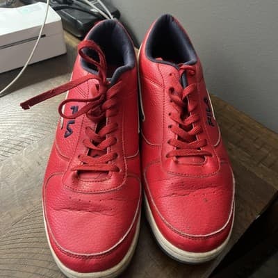 Red Men’s Fila Shoes With Red Laces And White Bottoms Size 12 - Thumbnail 4
