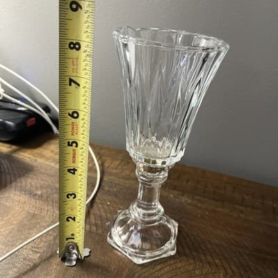 Vintage Lead Crystal Hurricane Candle Holder 2 Pieces 8.5 Inches Tall - Thumbnail 2