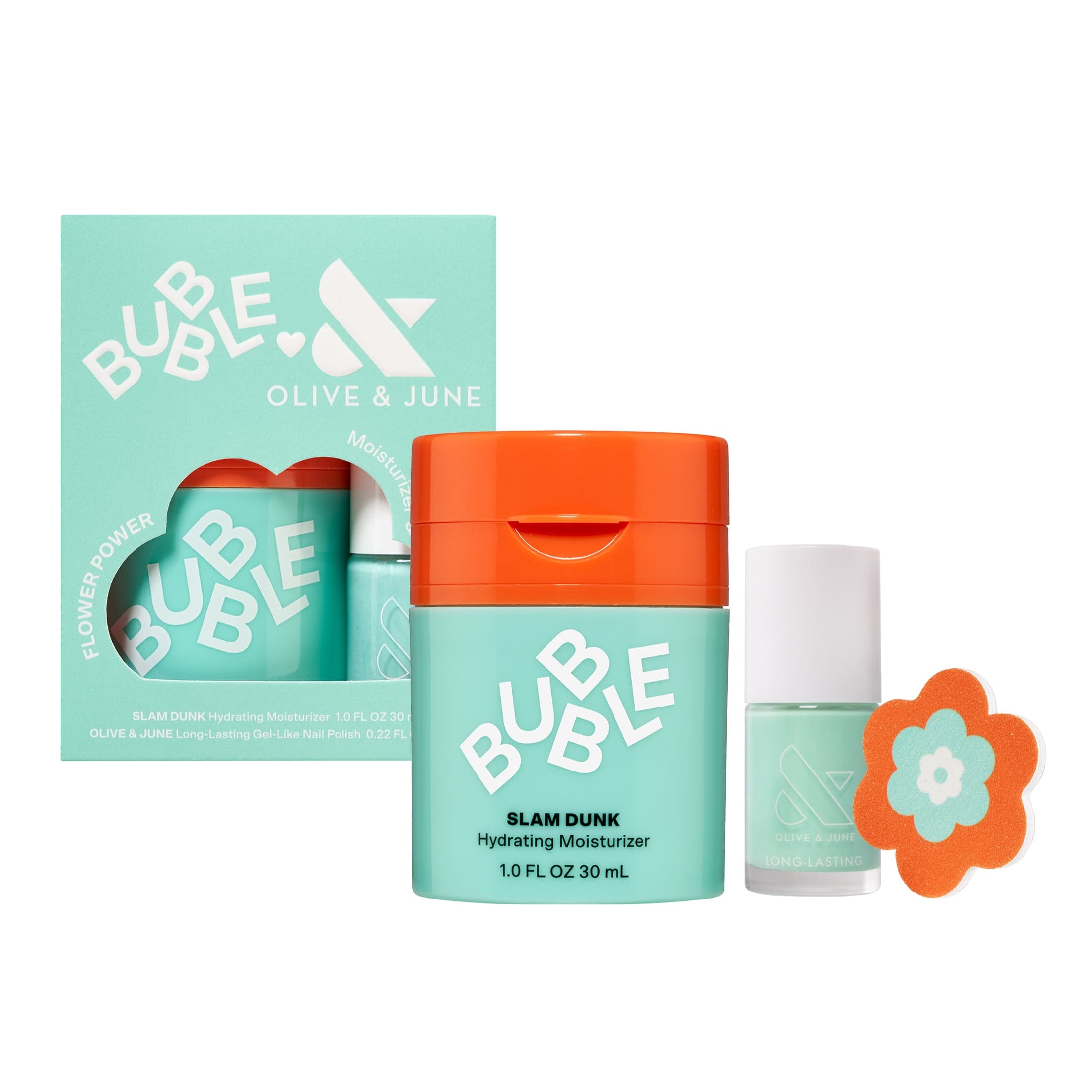 Bubble Skincare Flower Power Slam Dunk Moisturizer & Nail Polish 3-Piece Set  Includes Olive & June Long Lasting Nail Polish & Flower Nail File - Thumbnail 2