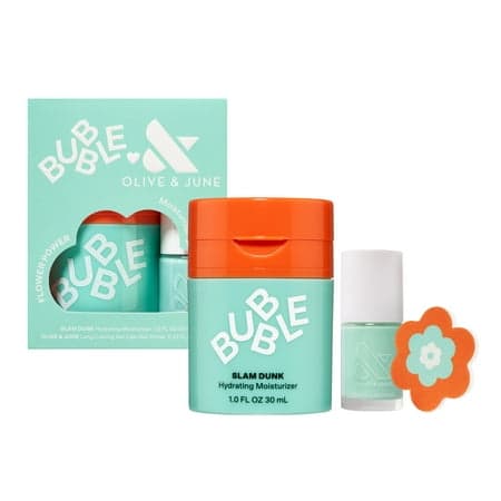 Bubble Skincare Flower Power Slam Dunk Moisturizer & Nail Polish 3-Piece Set  Includes Olive & June Long Lasting Nail Polish & Flower Nail File - Image 1